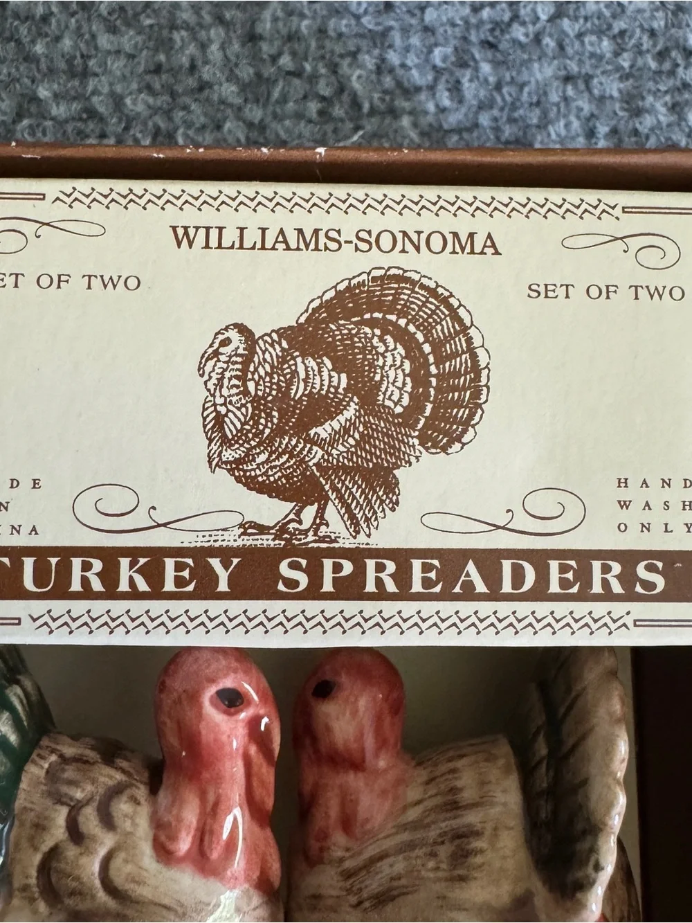 Williams Sonoma Turkey Spreaders Set 2 Ceramic Handles Thanksgiving 2003 Box